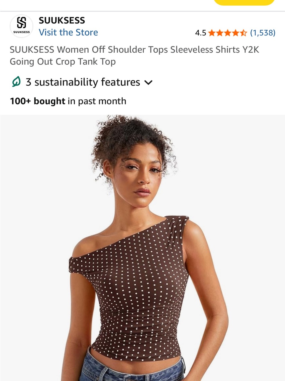 One-Shoulder Brown Polka Dot Crop Top